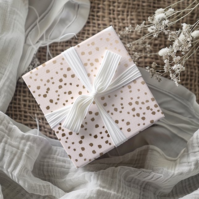 Feuille De Papier Cadeau Motif à pois rose poudré et or faux moderne  (Créateur téléchargé)