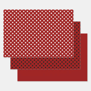 Feuille De Papier Cadeau Motif à pois rouge noir blanc