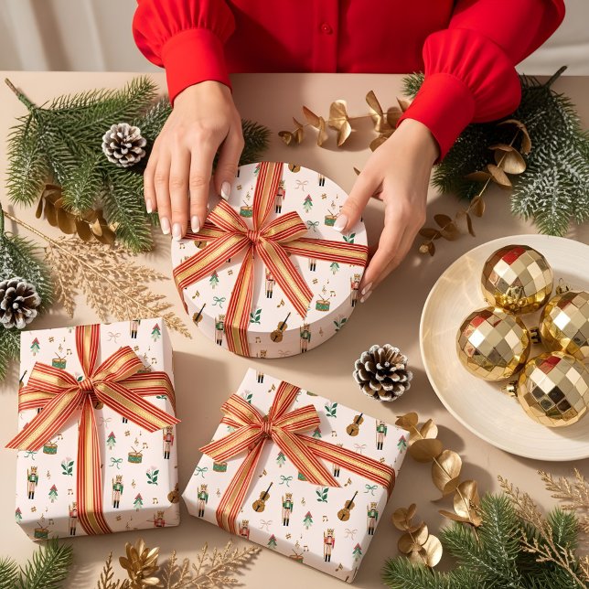 Feuille De Papier Cadeau Motif à ruban pour Noeud de Noël (Modern Nutcracker Christmas Bow Ribbon Pattern Wrapping Paper Sheets)