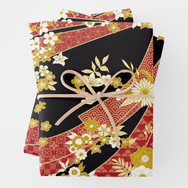 Feuille De Papier Cadeau Motif à thème japonais (En situation)