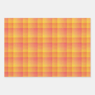 Feuille De Papier Cadeau Motif abstrait à carreaux rouges et jaunes