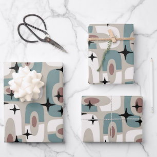 Feuille De Papier Cadeau Motif Abstrait Cosmique Rétro Moderne du Milieu du