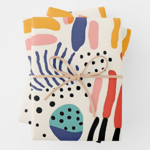 Feuille De Papier Cadeau Motif Abstrait de Formes Organiques Memphis