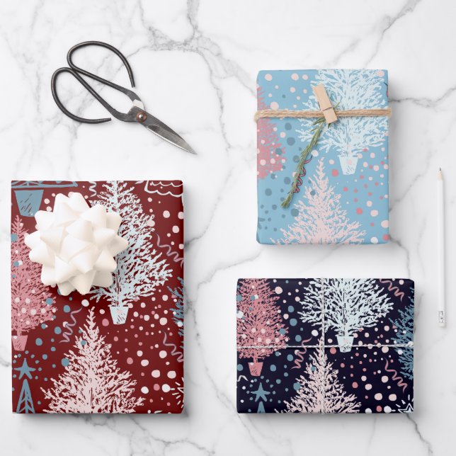 Feuille De Papier Cadeau Motif Abstrait des arbres de Noël (Recto)