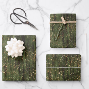 Feuille De Papier Cadeau Motif Abstrait d'étincelles vert et or