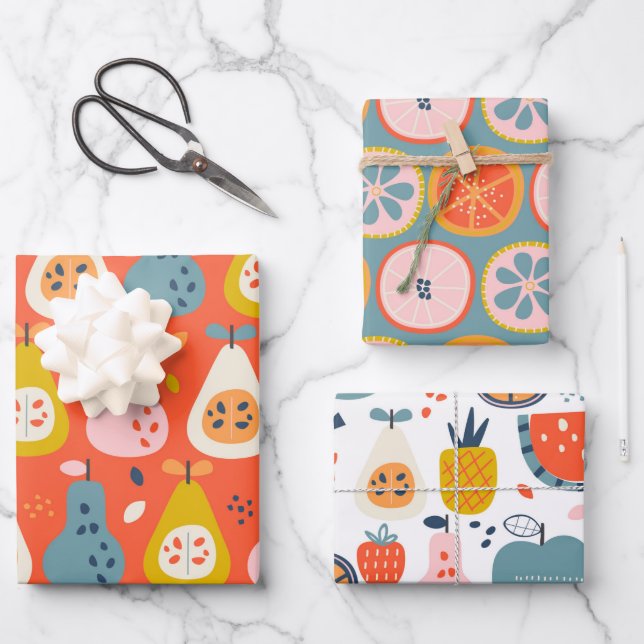 Feuille De Papier Cadeau Motif Abstrait en bleu et rouge (Recto)