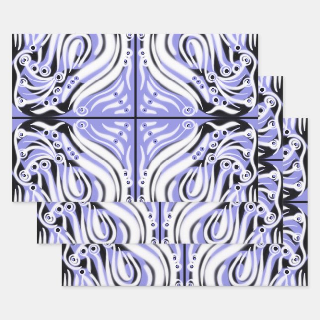 Feuille De Papier Cadeau Motif Abstrait mauve noir blanc (Lot)