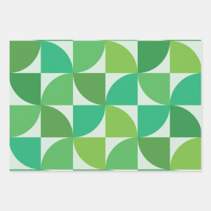 Feuille De Papier Cadeau Motif abstrait Mid Century Mint et vert citron
