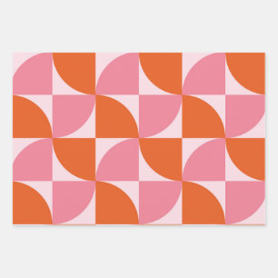 Feuille De Papier Cadeau Motif abstrait orange et rose du milieu du siècle