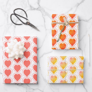 Feuille De Papier Cadeau Motif Abstrait Orange Heart Polka Dot