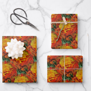 Feuille De Papier Cadeau Motif Abstrait orange jaune vert  