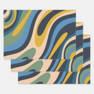 Feuille De Papier Cadeau Motif abstrait rétro multicolore à boucles ondulée