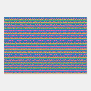 Feuille De Papier Cadeau Motif Abstrait Rétro Points Rayures Néon Mignon