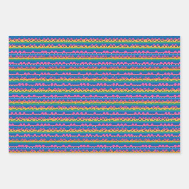 Feuille De Papier Cadeau Motif Abstrait Rétro Points Rayures Néon Mignon (Devant)