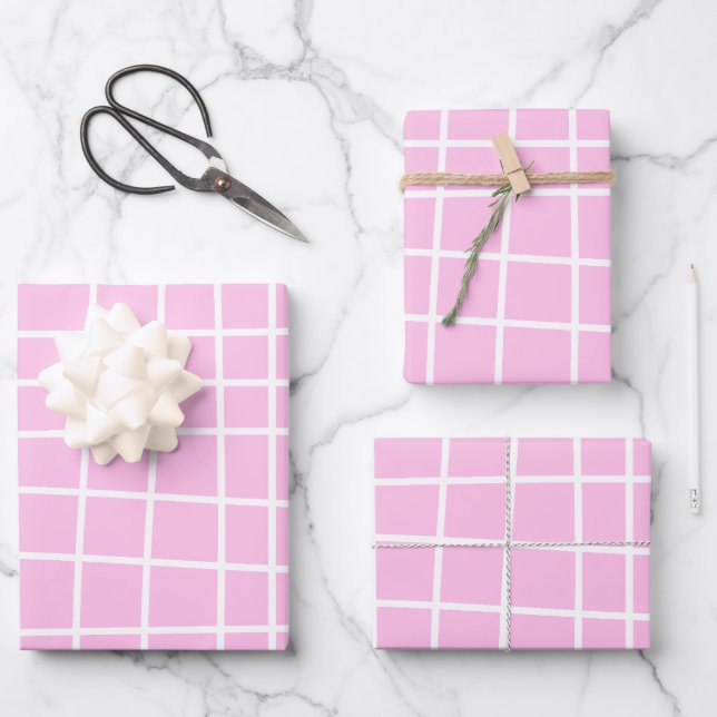 Feuille De Papier Cadeau Motif Abstrait Soft Pink Grid (Recto)