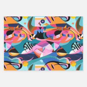 Feuille De Papier Cadeau Motif Abstrait surréaliste coloré