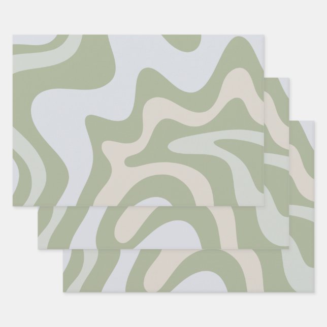Feuille De Papier Cadeau Motif Abstrait Trippy Retro Sage Green (Lot)