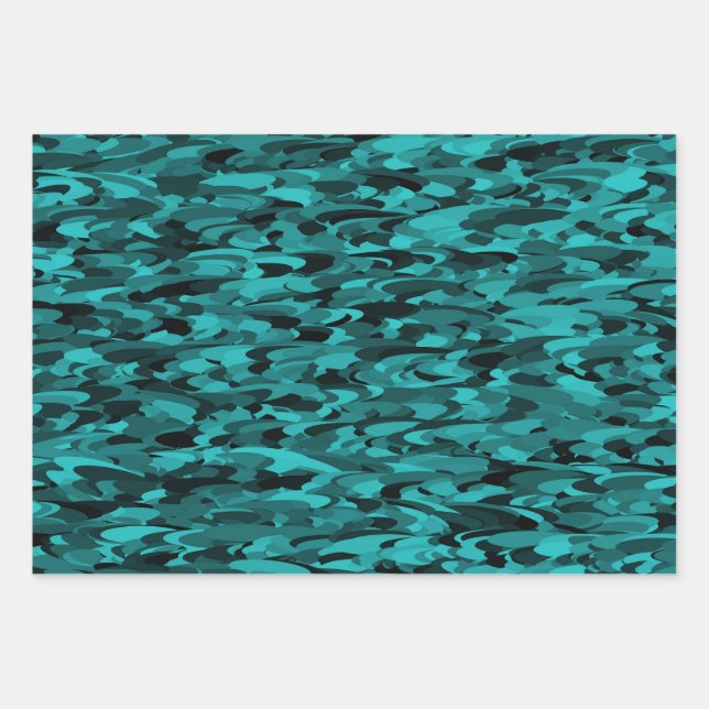 Feuille De Papier Cadeau Motif Abstrait Turquoise Noir (Devant)