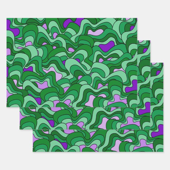 Feuille De Papier Cadeau motif Abstrait - vert et violet (Lot)