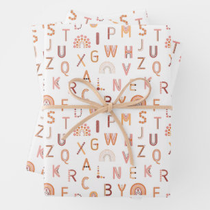 Feuille De Papier Cadeau Motif Alphabet arc-en-ciel amusant