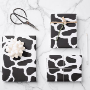Feuille De Papier Cadeau Motif animal à tache de vache noire et blanche