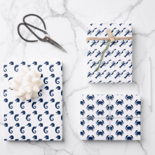 Feuille De Papier Cadeau Motif animaux marins nautiques homard crabe hippoc