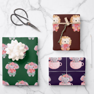 Feuille De Papier Cadeau Motif Animaux mignons
