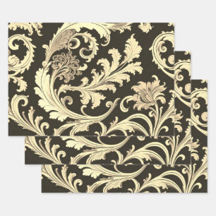 Feuille De Papier Cadeau Motif Antique Fleur Marron