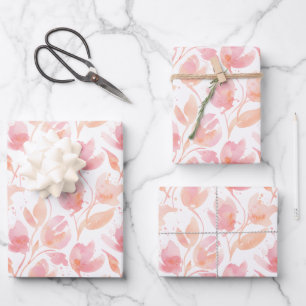 Feuille De Papier Cadeau Motif aquarelle abstrait en pêche et rose
