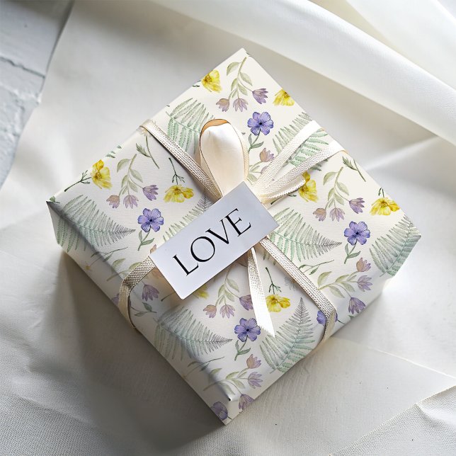 Feuille De Papier Cadeau Motif aquarelle de fleurs sauvages Boho  (Créateur téléchargé)