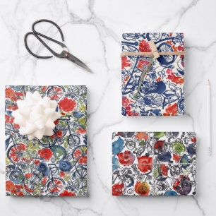 Feuille De Papier Cadeau Motif aquarelle de vélo de couleur artsy cool