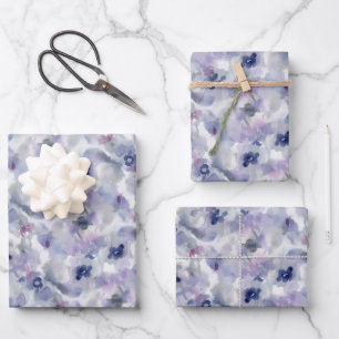 Feuille De Papier Cadeau Motif aquarelle floral abstrait lavande bleu