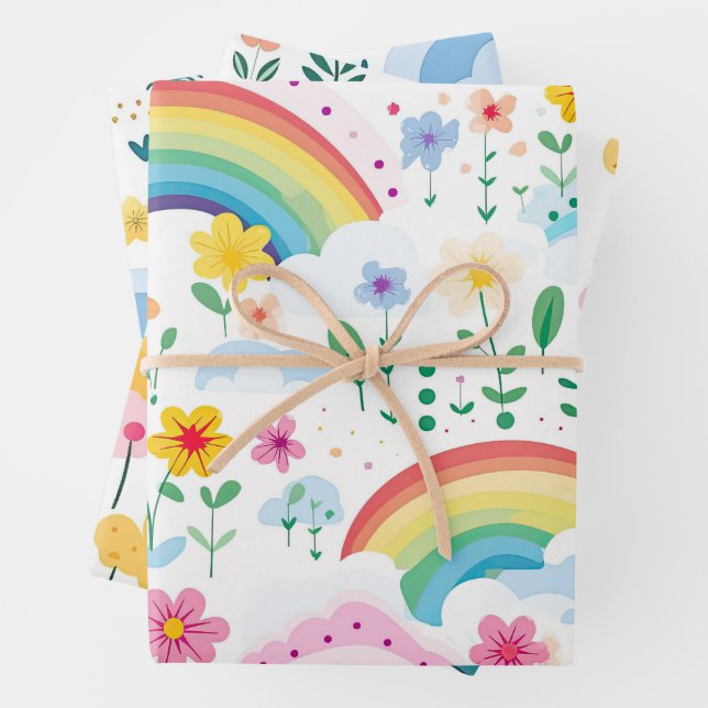 Feuille De Papier Cadeau Motif arc-en-ciel (En situation)