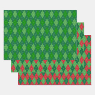 Feuille De Papier Cadeau Motif Argyle Rouge et Vert