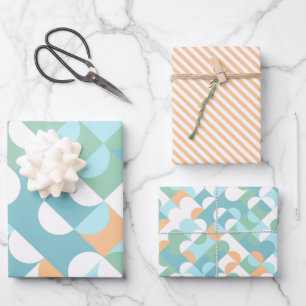 Feuille De Papier Cadeau Motif artistique de cercles bleu sarcelle clair ve
