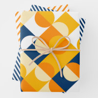 Motif artistique de cercles chic bleu foncé jaune 
