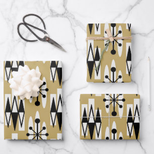 Feuille De Papier Cadeau Motif atomique moderne du milieu du siècle