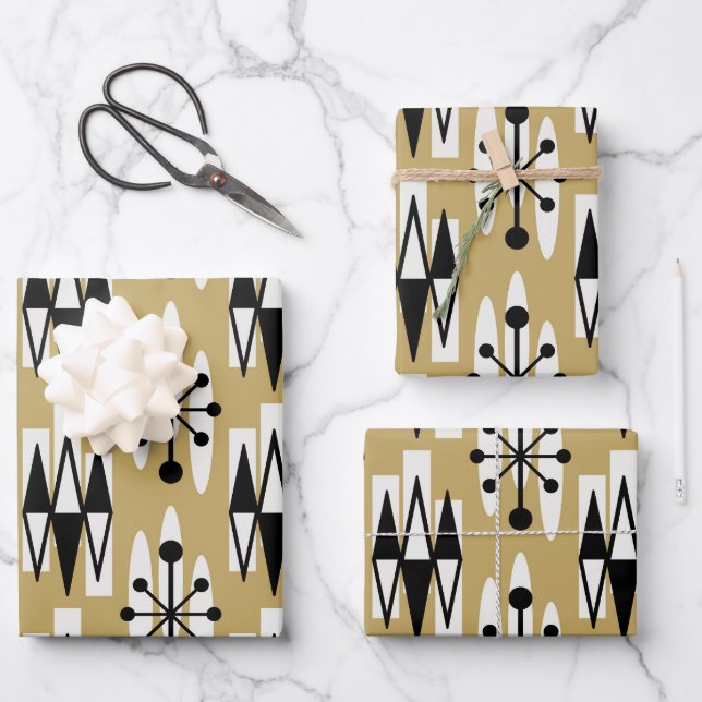 Feuille De Papier Cadeau Motif atomique moderne du milieu du siècle (Recto)