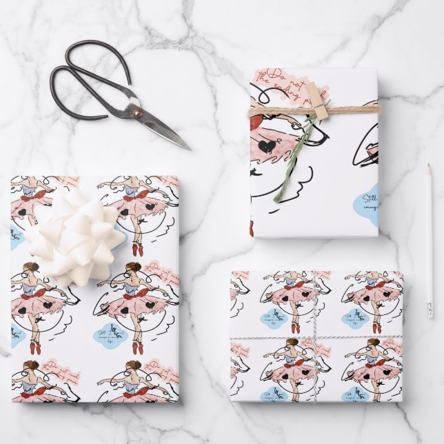 Feuille De Papier Cadeau Motif Ballerine Balletcore (Recto)