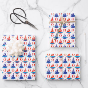 Feuille De Papier Cadeau Motif bateau à voile