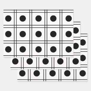 Feuille De Papier Cadeau Motif blanc et noir du point Polka Cercle