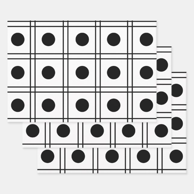 Feuille De Papier Cadeau Motif blanc et noir du point Polka Cercle (Lot)