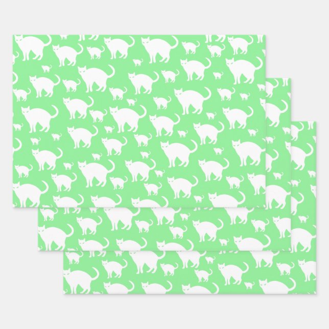 Feuille De Papier Cadeau Motif blanc mignon, Arrière - plan vert (Lot)