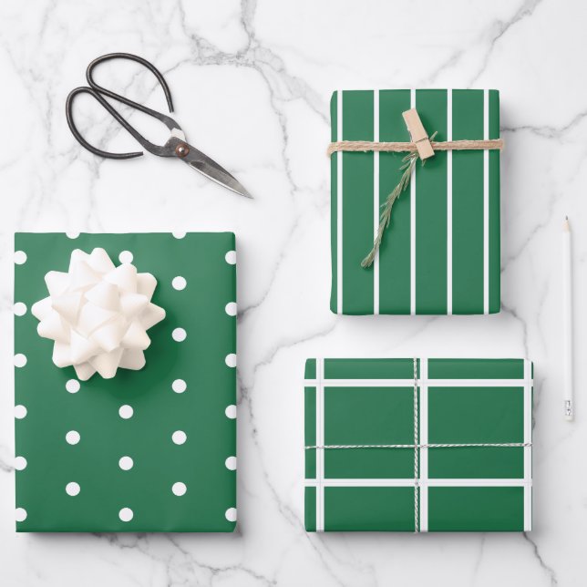 Feuille De Papier Cadeau Motif blanc vert Noël (Recto)