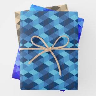 Feuille De Papier Cadeau Motif bleu géométrique