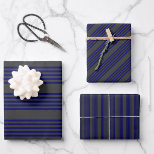 Feuille De Papier Cadeau Motif bleu marine et charbon cinq bandes
