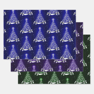 Feuille De Papier Cadeau Motif bleu vert et mauve Arbre d'argent