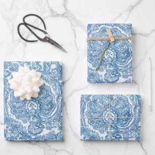 Feuille De Papier Cadeau Motif Blue Boho Paisley