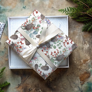 Feuille De Papier Cadeau Motif botancien de Noël rustique