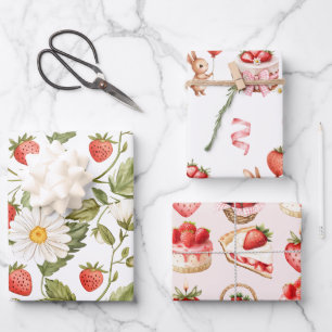 Feuille De Papier Cadeau Motif botanique de marguerite fraise vintage